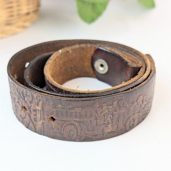 Vintage Tooled Leather Belt 47" Firefighter First Responder EMT Collectible Belt - Picture 1 of 8